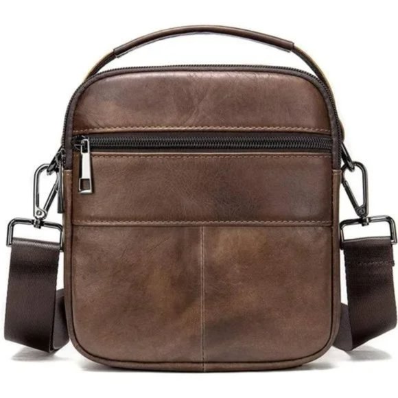 New Mini Genuine Leather Messenger Bag Coffee - Picture 3 of 8